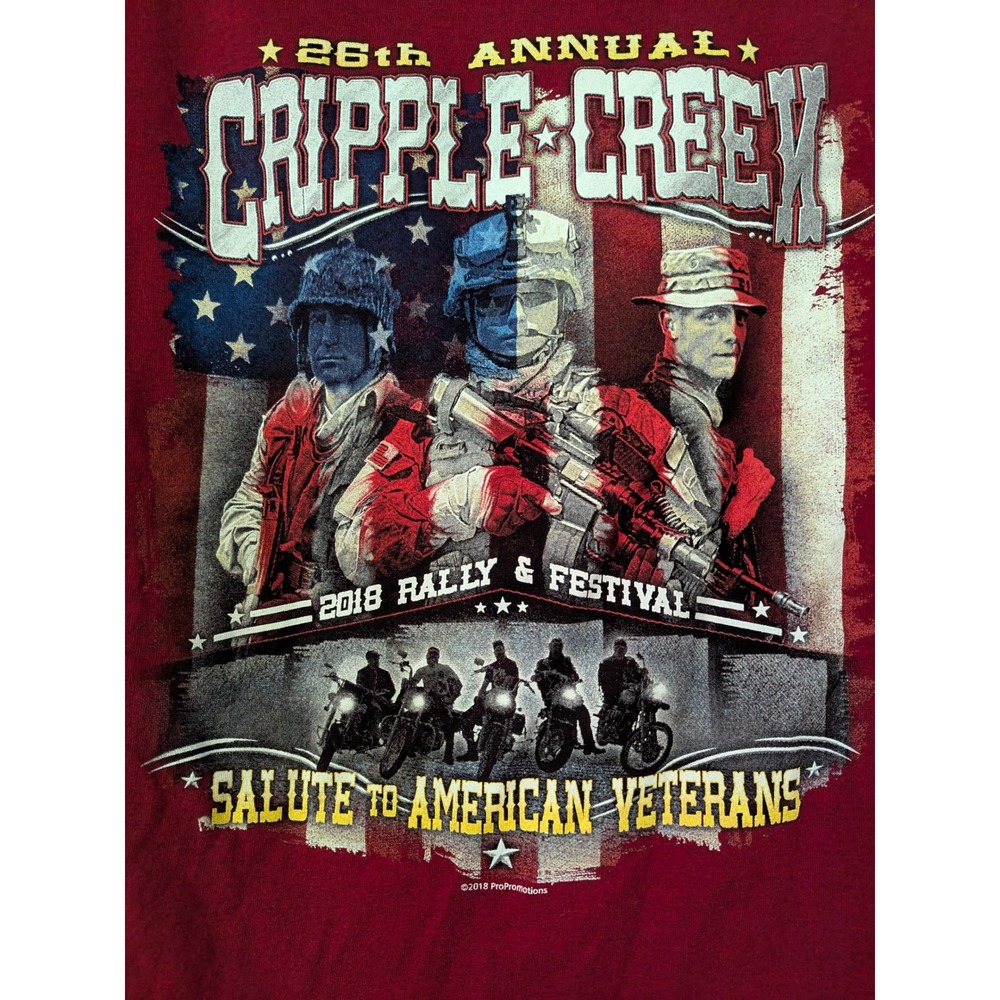 Gildan T-Shirt Mens XL Red 2018 Cripple Creek Salute to American Veterans Rally